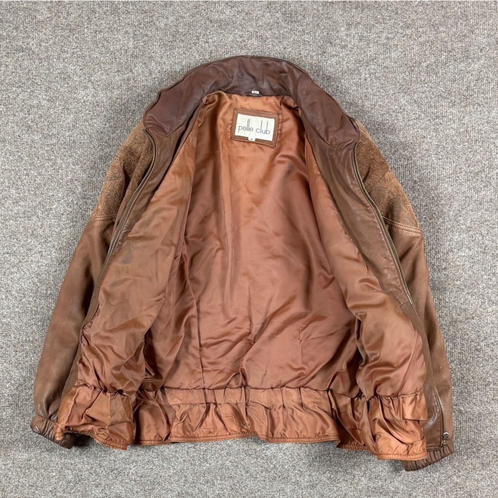 Vintage 80s Leather Suede Paisley Patchwork Bomber Jacket Womens M Brown Western - Picture 6 of 15